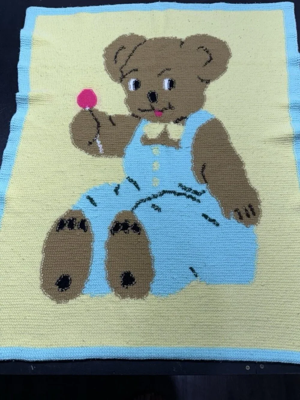 Handmade Crochet Baby Bear Lollypop Afghan Blanket Blue Yellow 34
